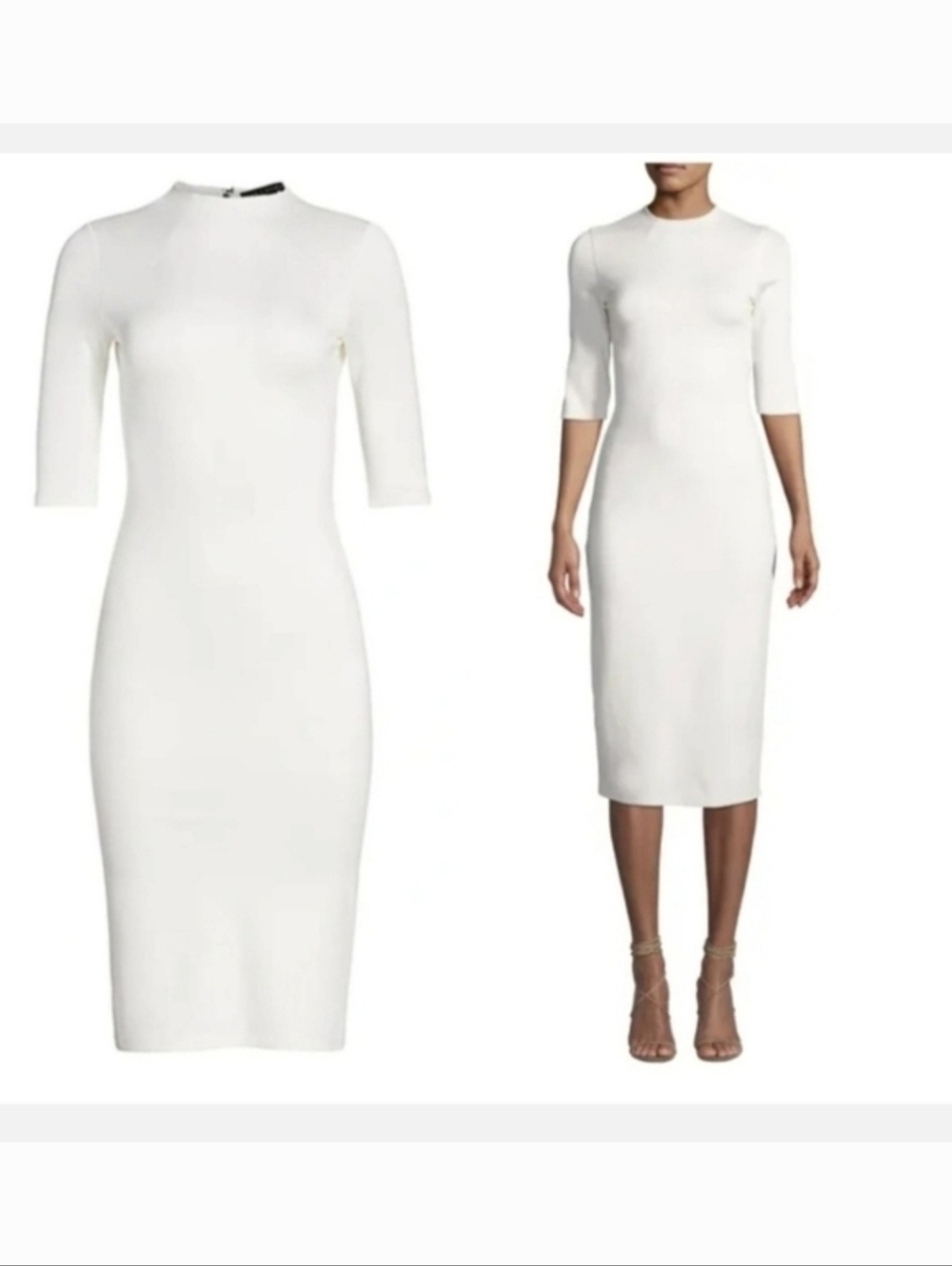 Alice + Olivia Delora Fitted Mock Neck Dress in Off White Size 8 - Picture 9 of 13
